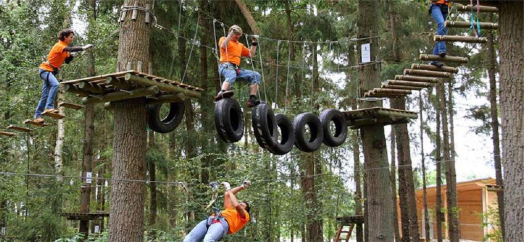 Challenging rope course flying fox